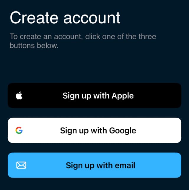 RainDrop account creation screen